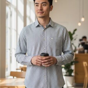 Ted Baker Men's Long Sleeve 100% Cotton White Shirt Geometric Pattern Size 5 XL.